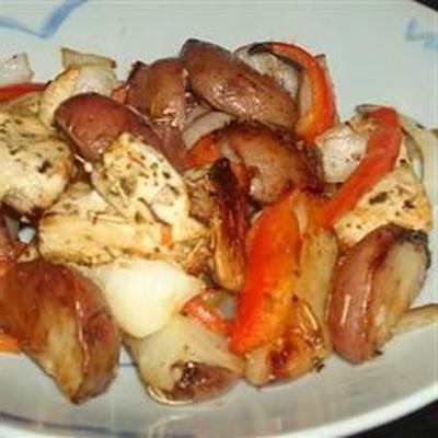gegrillte Hähnchenbrust mit Kräutern, Karotten und roten Kartoffeln