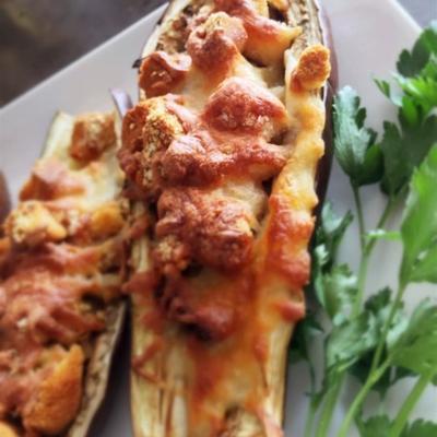 pikante gefüllte Auberginen