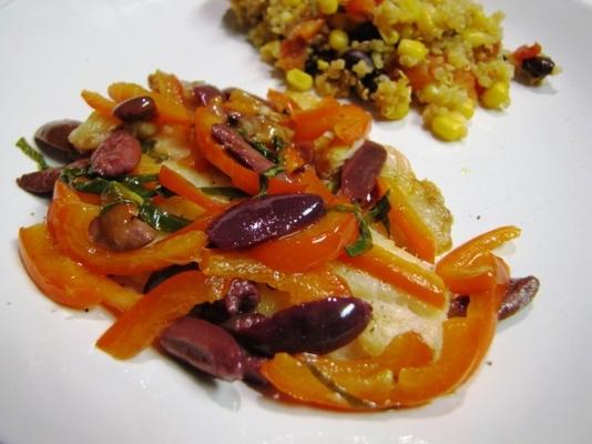 Fischfilet mit Knoblauchbutter und schwarzen Oliven