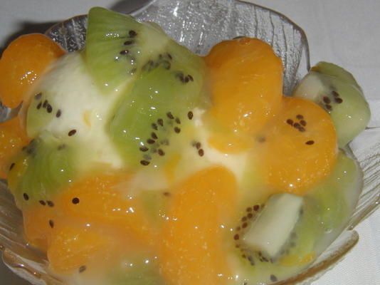 Zitronensorbet mit Kiwi und Orangenfruchtsauce