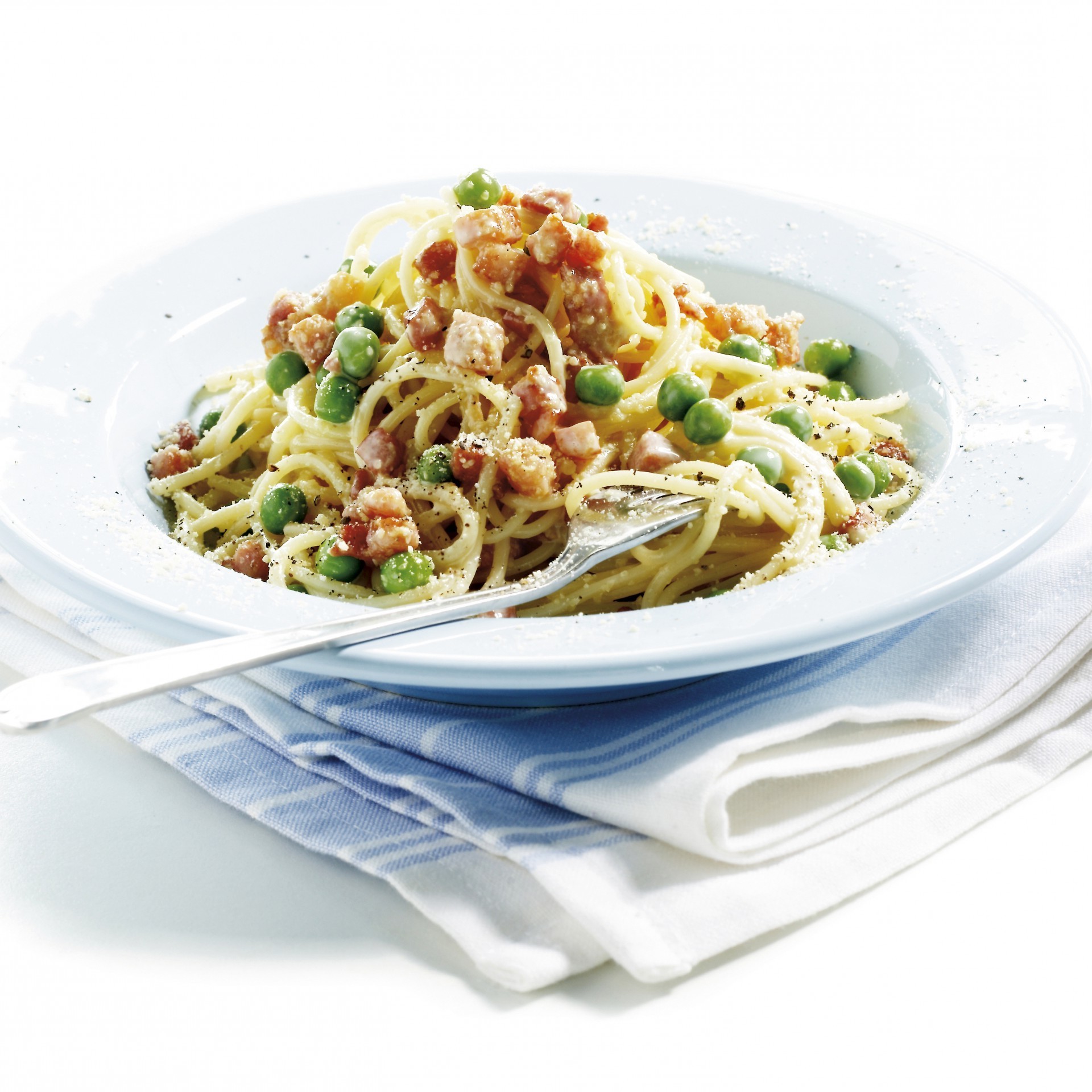 Spaghetti Carbonara mit Erbsen Tag Rezepte