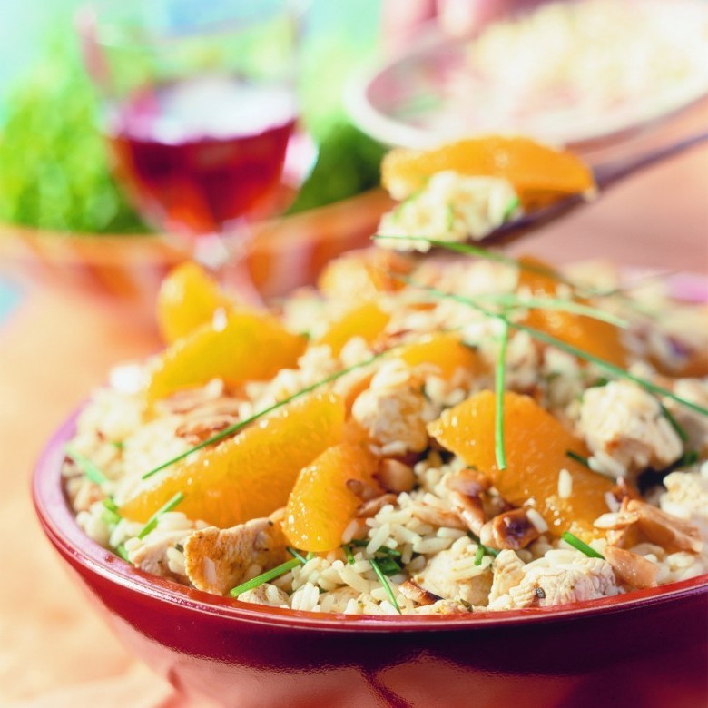 Spanischer Reissalat mit Hähnchen und Orange - Tag Rezepte